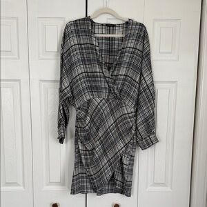 Zara Black and White Plaid Long Sleeve Dress